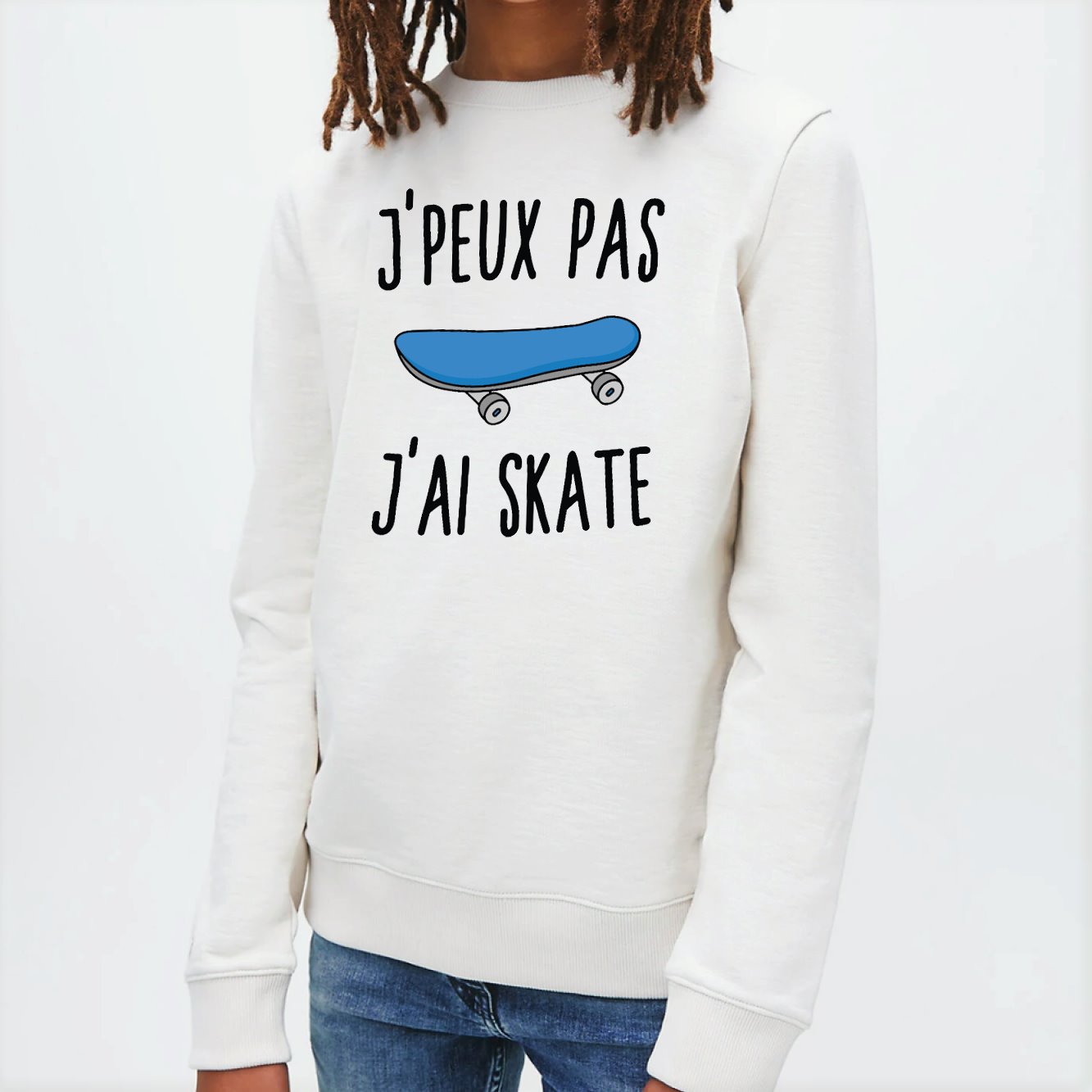 Sweat Enfant J'peux pas j'ai skate Blanc