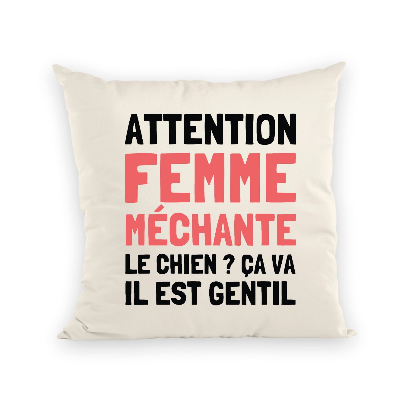 Coussin Attention femme méchante