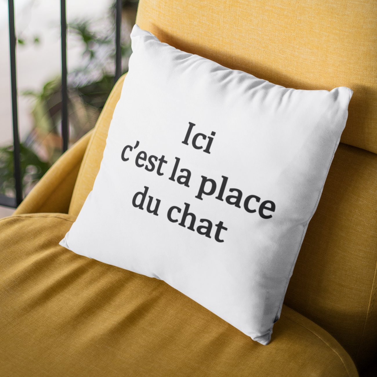 Coussin Ici c'est la place du chat Blanc