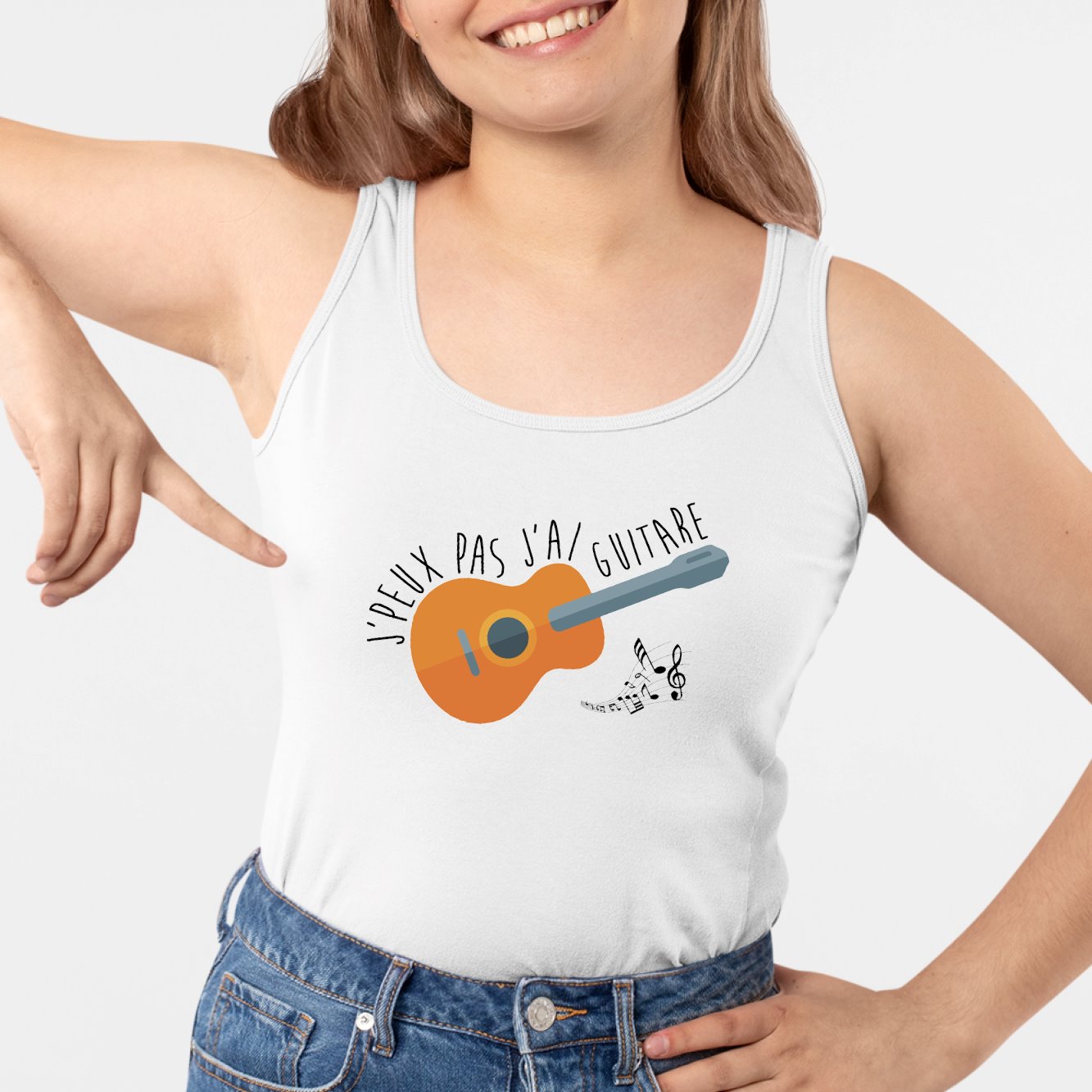 Débardeur Femme J'peux pas j'ai guitare Blanc