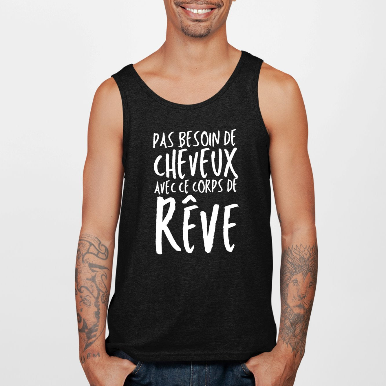 Débardeur Homme Pas besoin de cheveux avec ce corps de rêve Noir