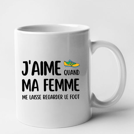 Mug J'aime quand ma femme me laisse regarder le foot Blanc