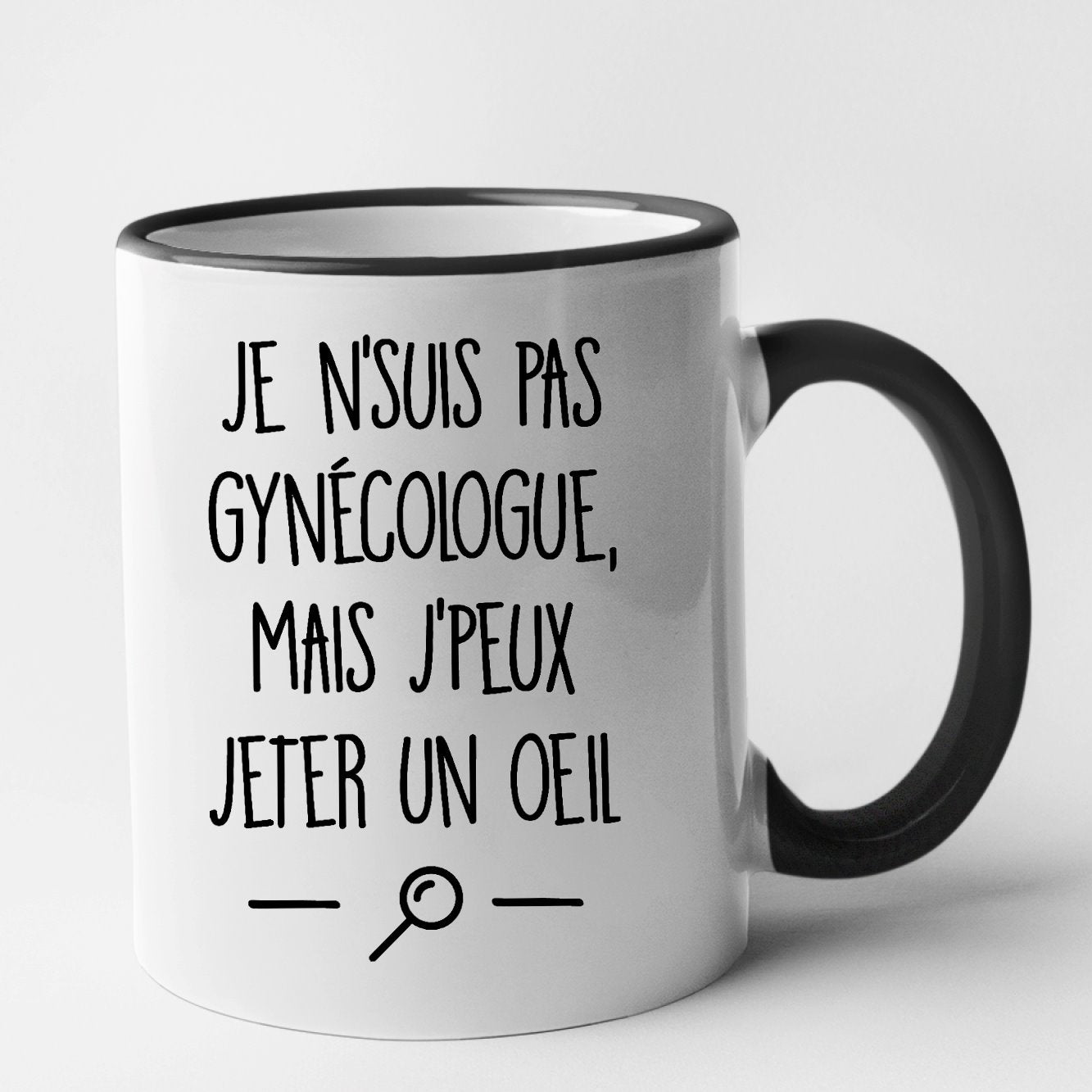 Mug Je ne suis pas gynécologue Noir