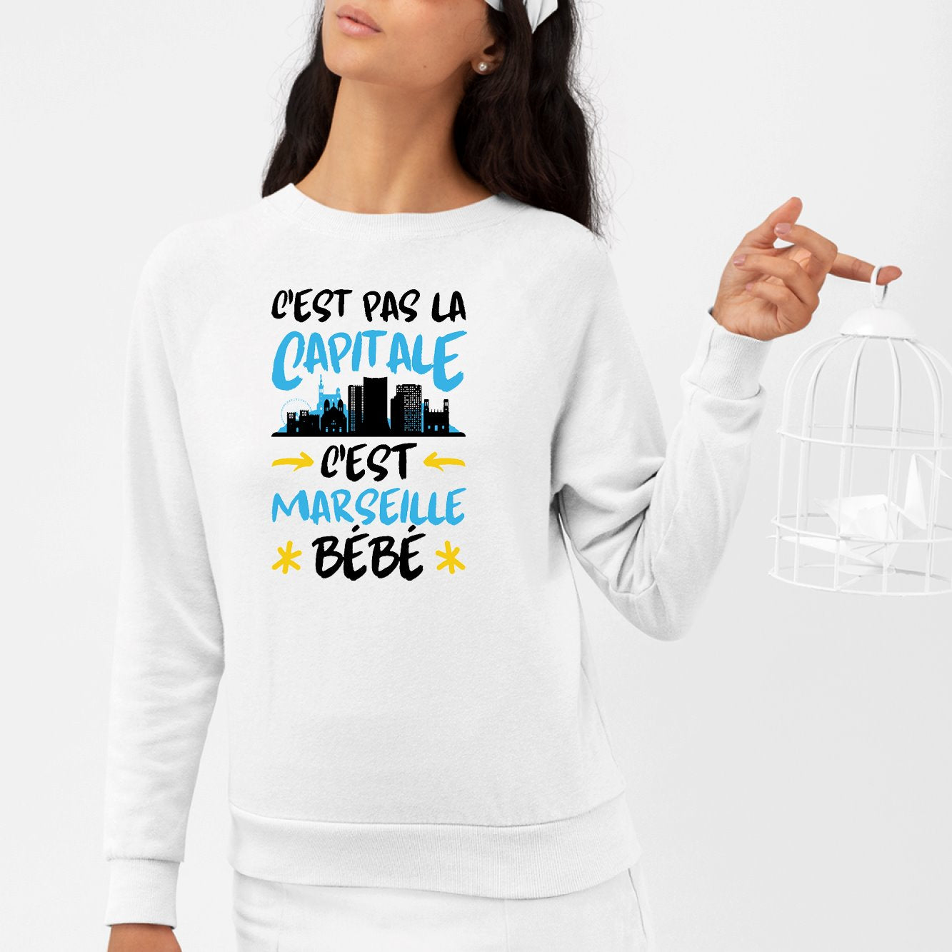 Sweat Adulte C'est pas la capitale c'est Marseille bébé Blanc
