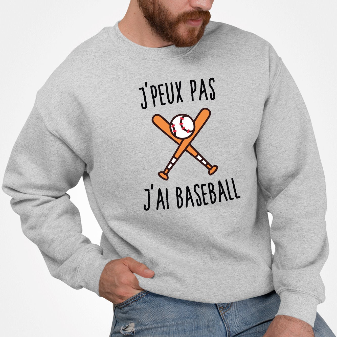 Sweat Adulte J'peux pas j'ai baseball Gris