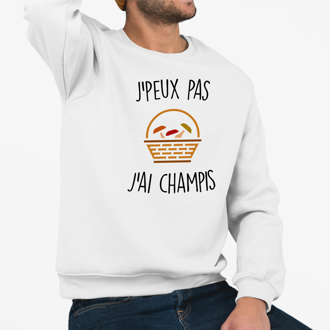 Sweat Adulte J'peux pas j'ai champignons Blanc