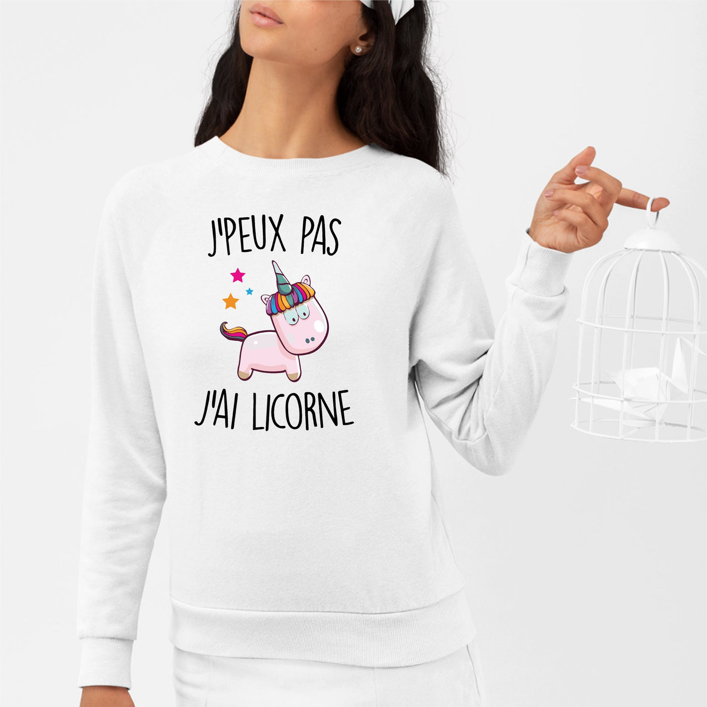 Sweat Adulte J'peux pas j'ai licorne Blanc