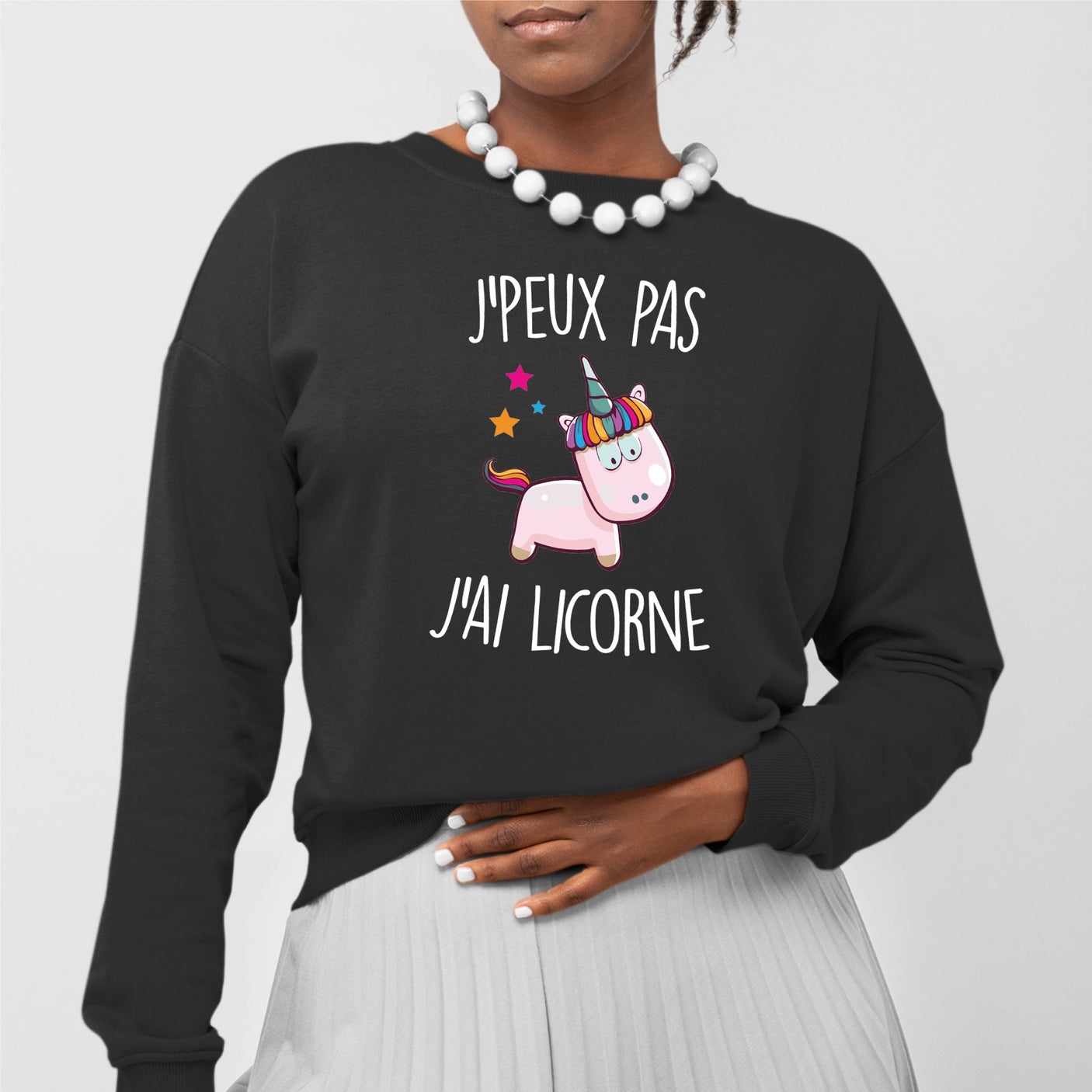 Sweat Adulte J'peux pas j'ai licorne Noir