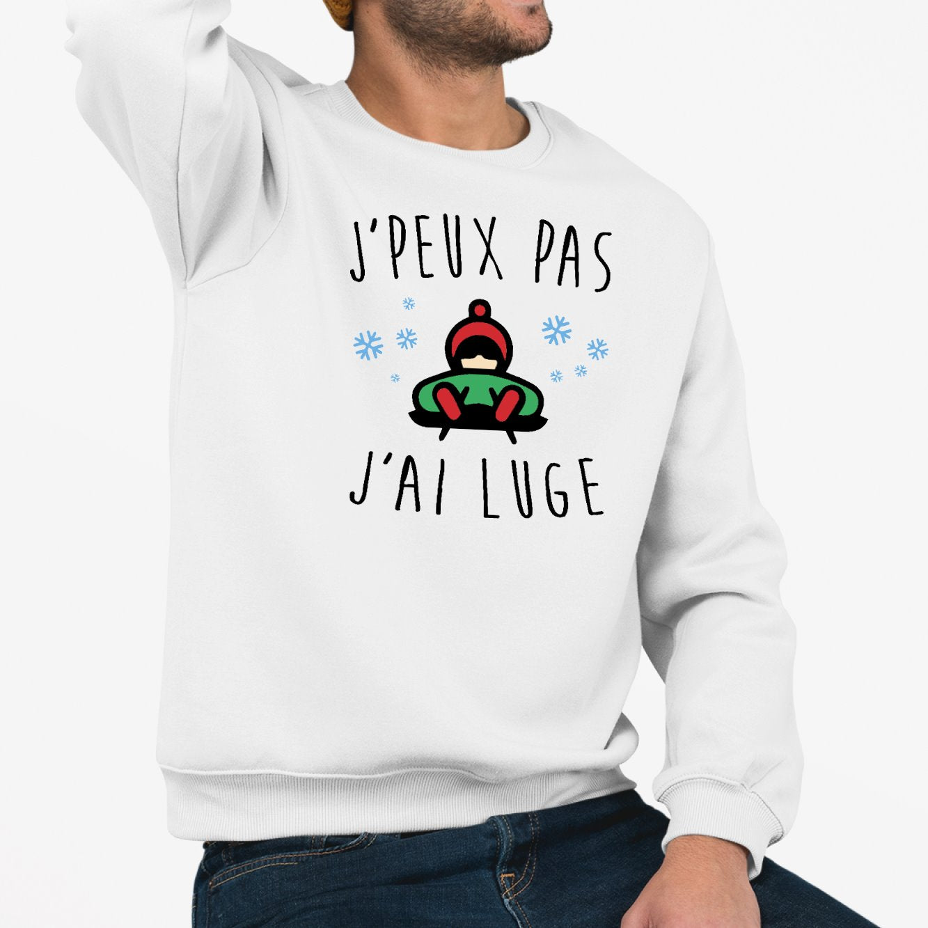 Sweat Adulte J'peux pas j'ai luge Blanc