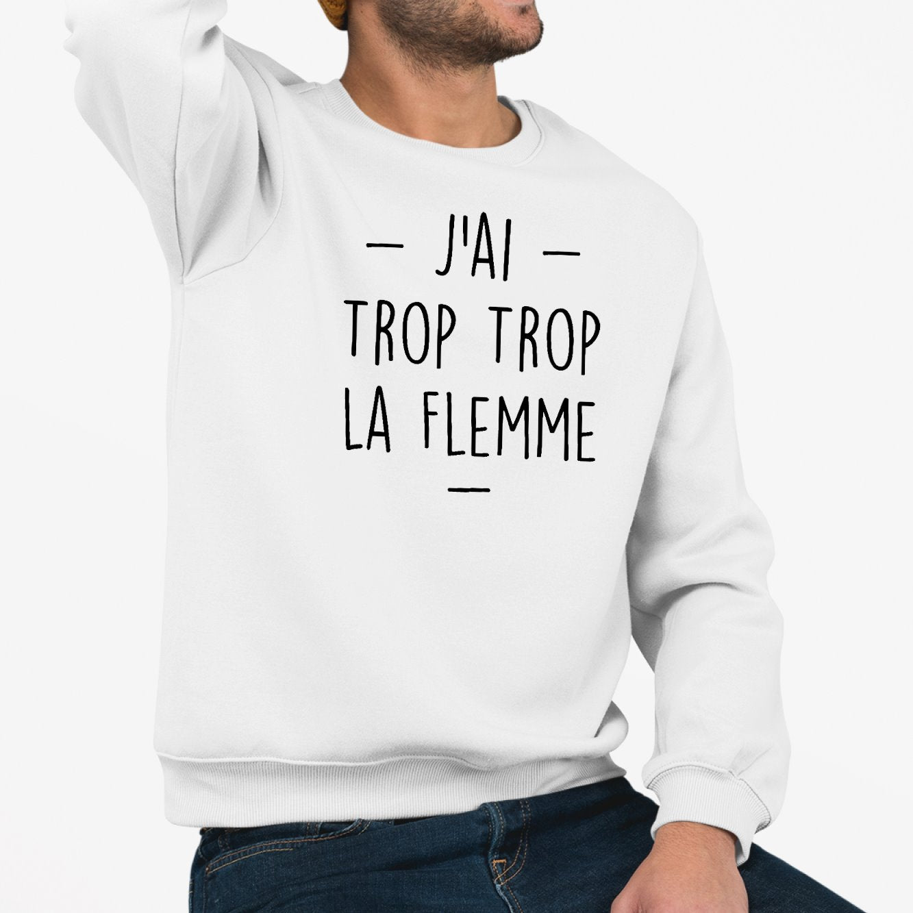 Sweat Adulte Trop la flemme Blanc