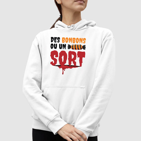 Sweat Capuche Adulte Des bonbons ou un sort Blanc