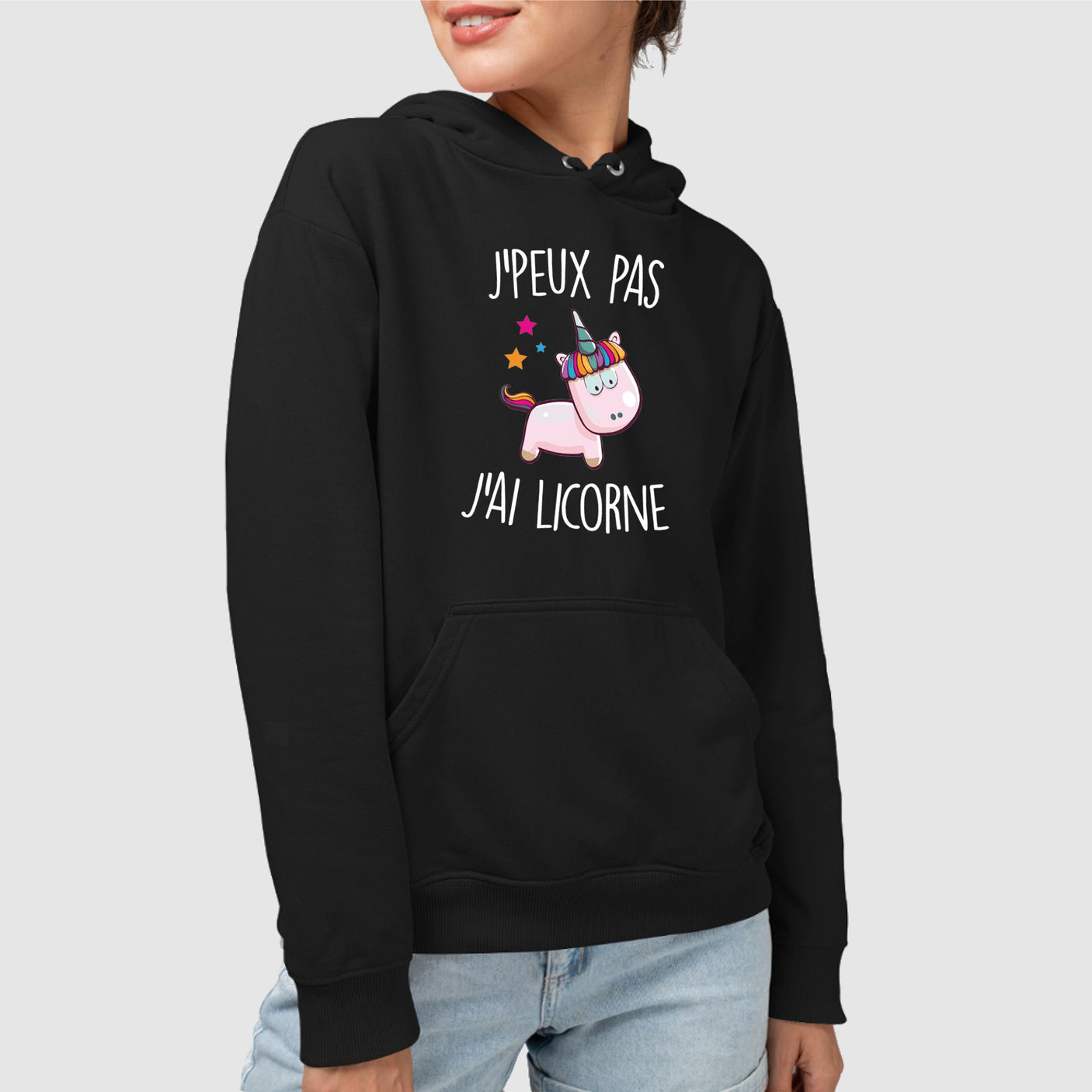 Sweat Capuche Adulte J'peux pas j'ai licorne Noir