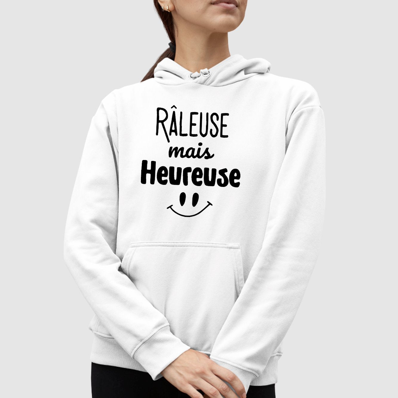 Sweat Capuche Adulte Râleuse mais heureuse Blanc