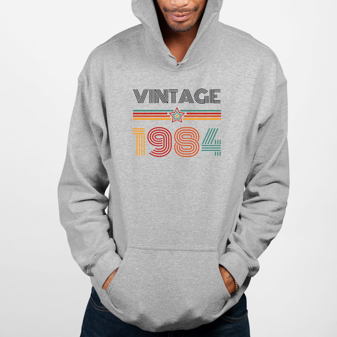 Sweat Capuche Adulte Vintage année 1984 Gris