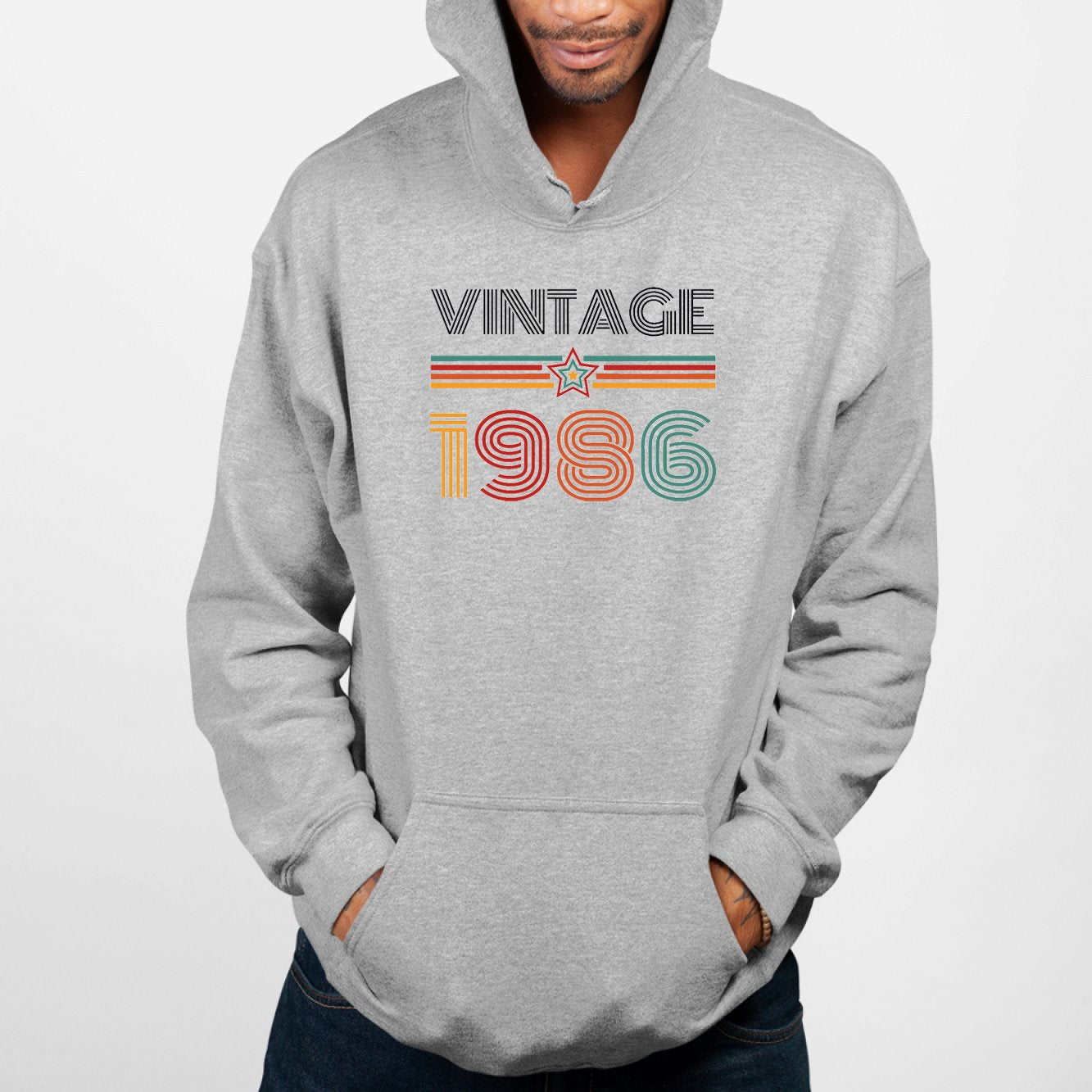Sweat Capuche Adulte Vintage année 1986 Gris
