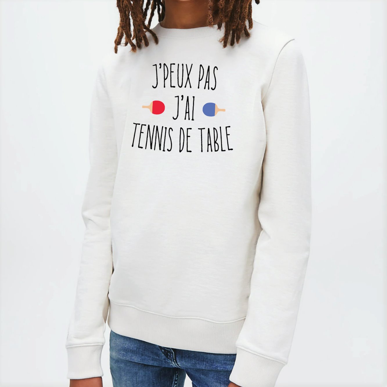 Sweat Enfant J'peux pas j'ai tennis de table Blanc