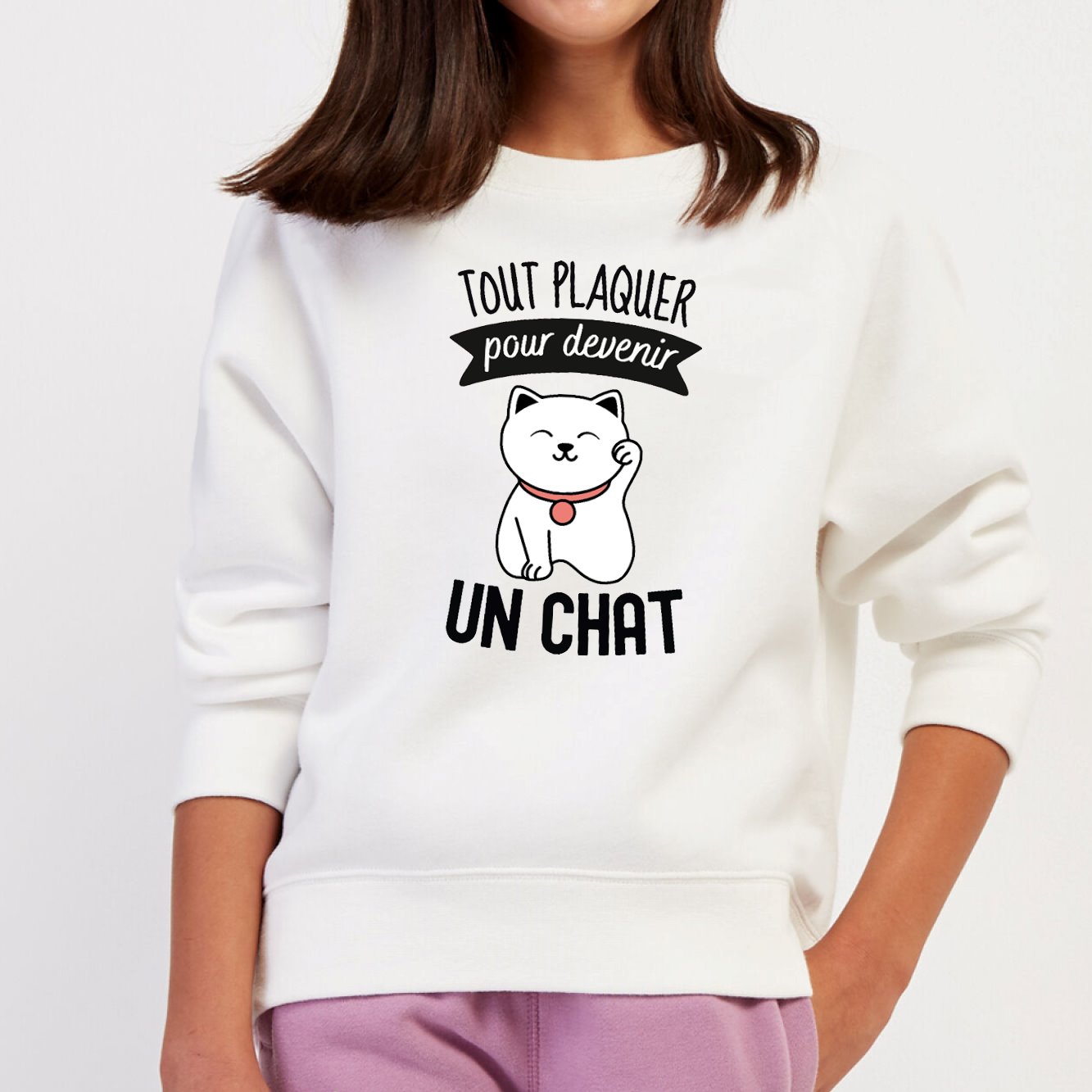Sweat Enfant Tout plaquer pour devenir un chat Blanc