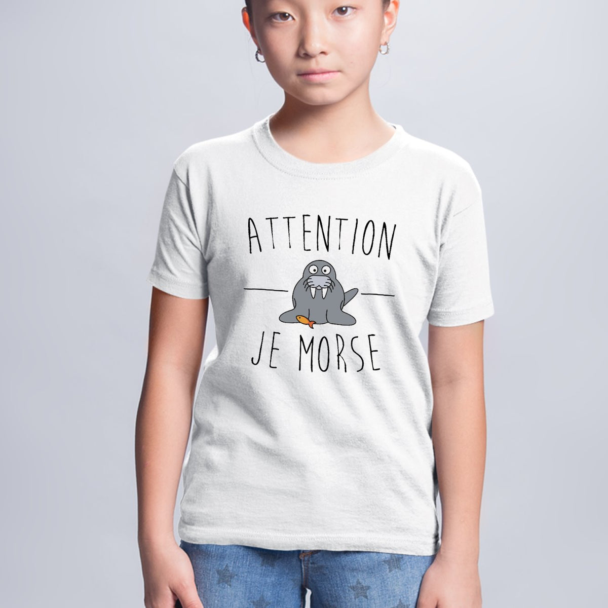 TShirt Enfant Attention je mords Idée cadeau original