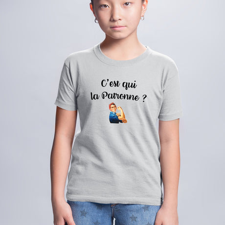 T-Shirt Enfant C'est qui la patronne Gris