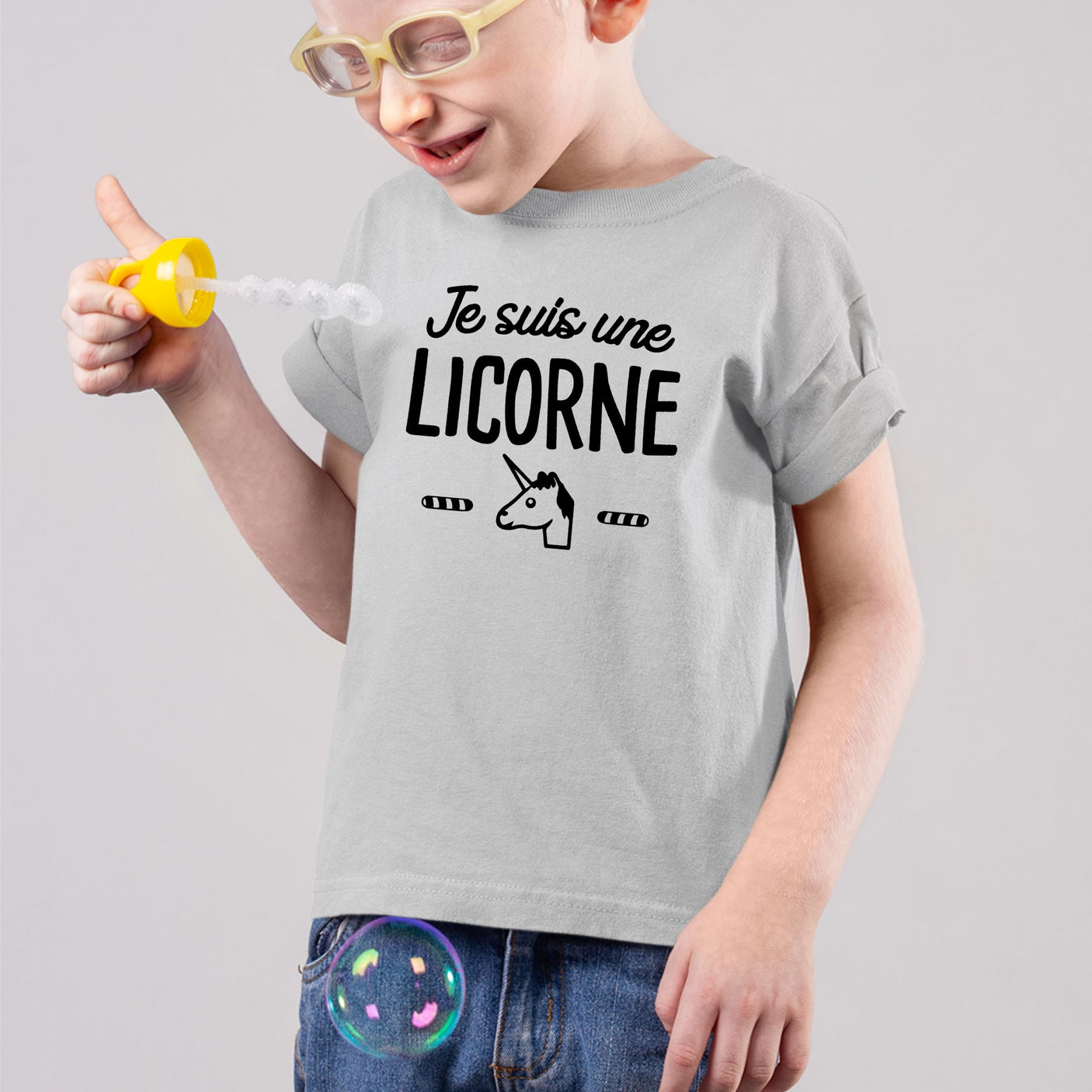 T-Shirt Enfant Je suis une licorne Gris