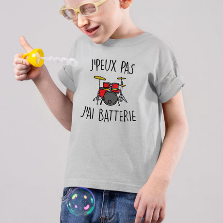 T-Shirt Enfant J'peux pas j'ai batterie Gris