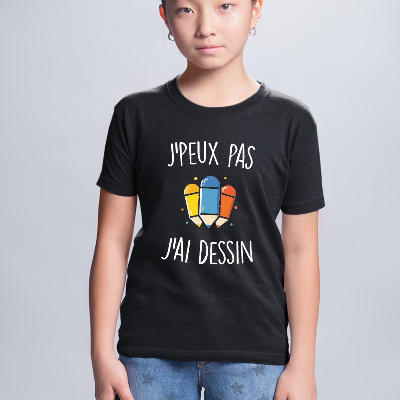 T-Shirt Enfant J'peux pas j'ai dessin Noir