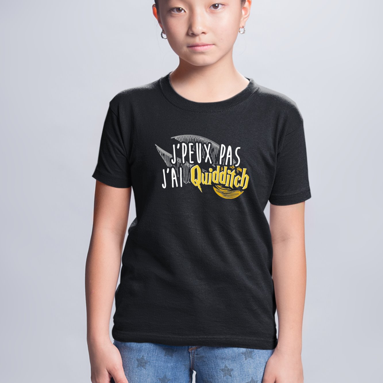 T-Shirt Enfant J'peux pas j'ai Quidditch Noir