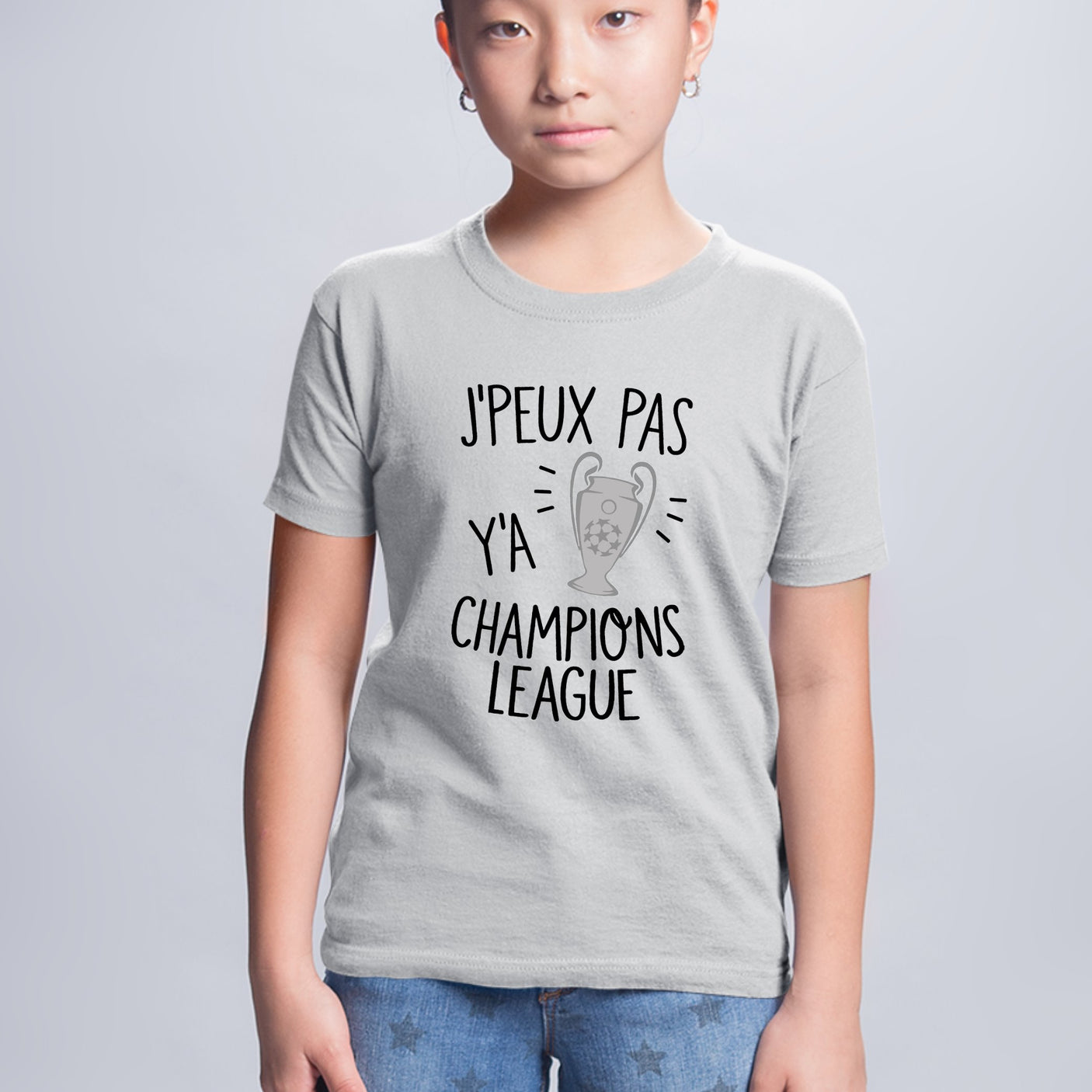 T-Shirt Enfant J'peux pas y'a champions league Gris