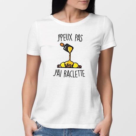 T-Shirt Femme J'peux pas j'ai raclette Blanc