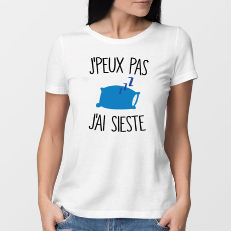 T-Shirt Femme J'peux pas j'ai sieste Blanc