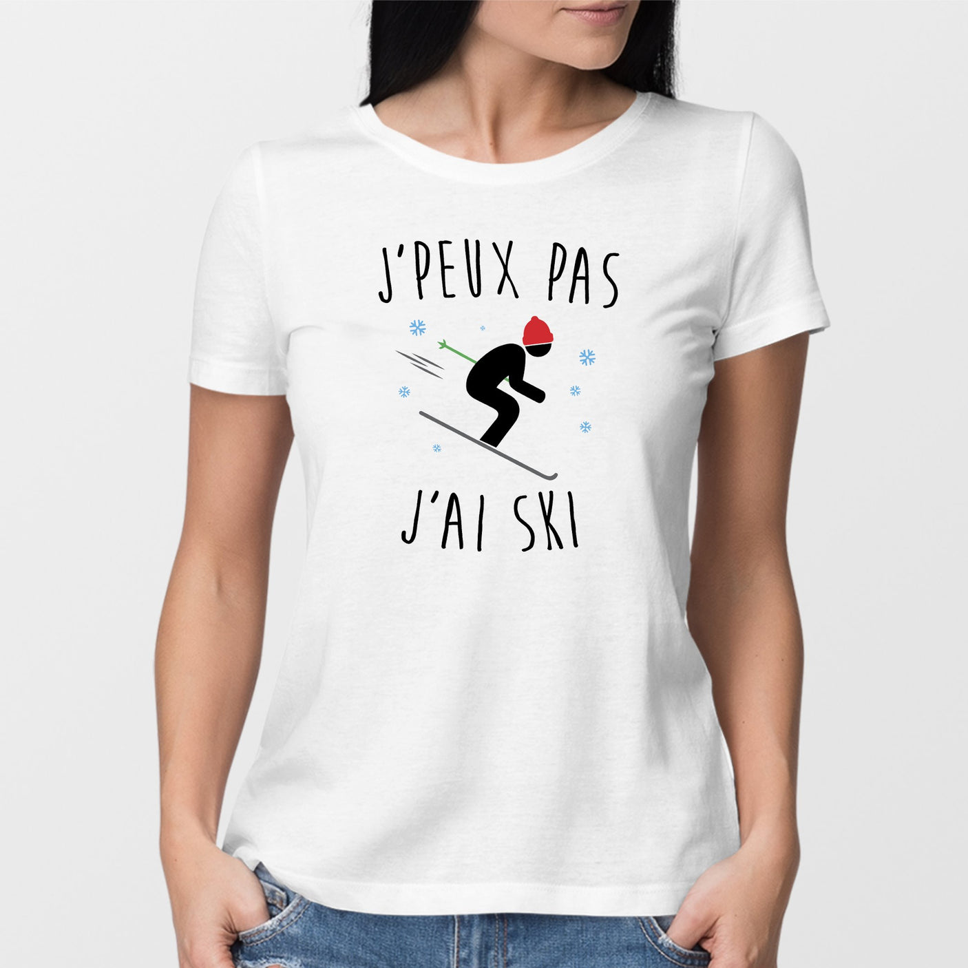 T-Shirt Femme J'peux pas j'ai ski Blanc
