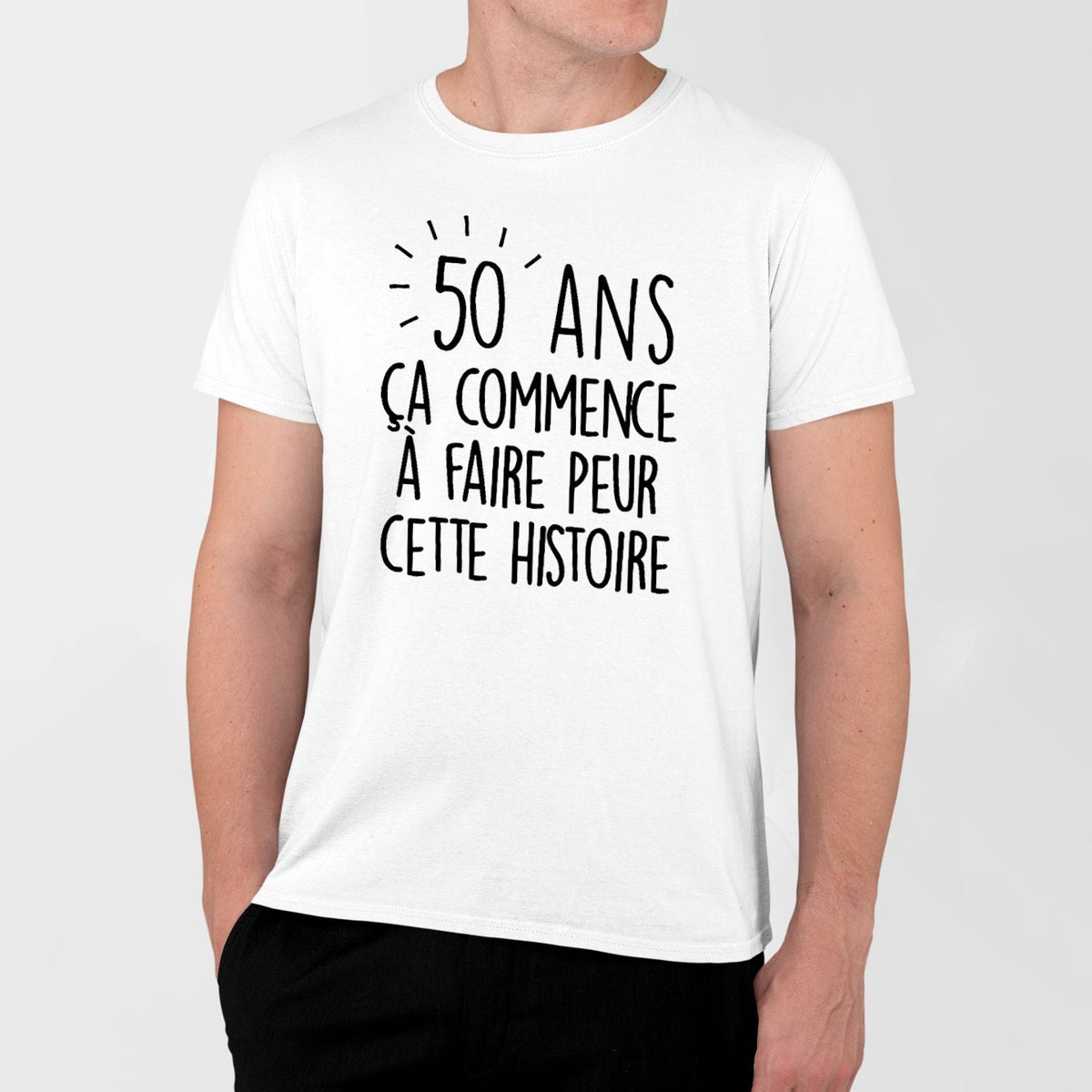T-shirt Femme Col rond manche courte Blanc 50 ans Cadeau anniversaire