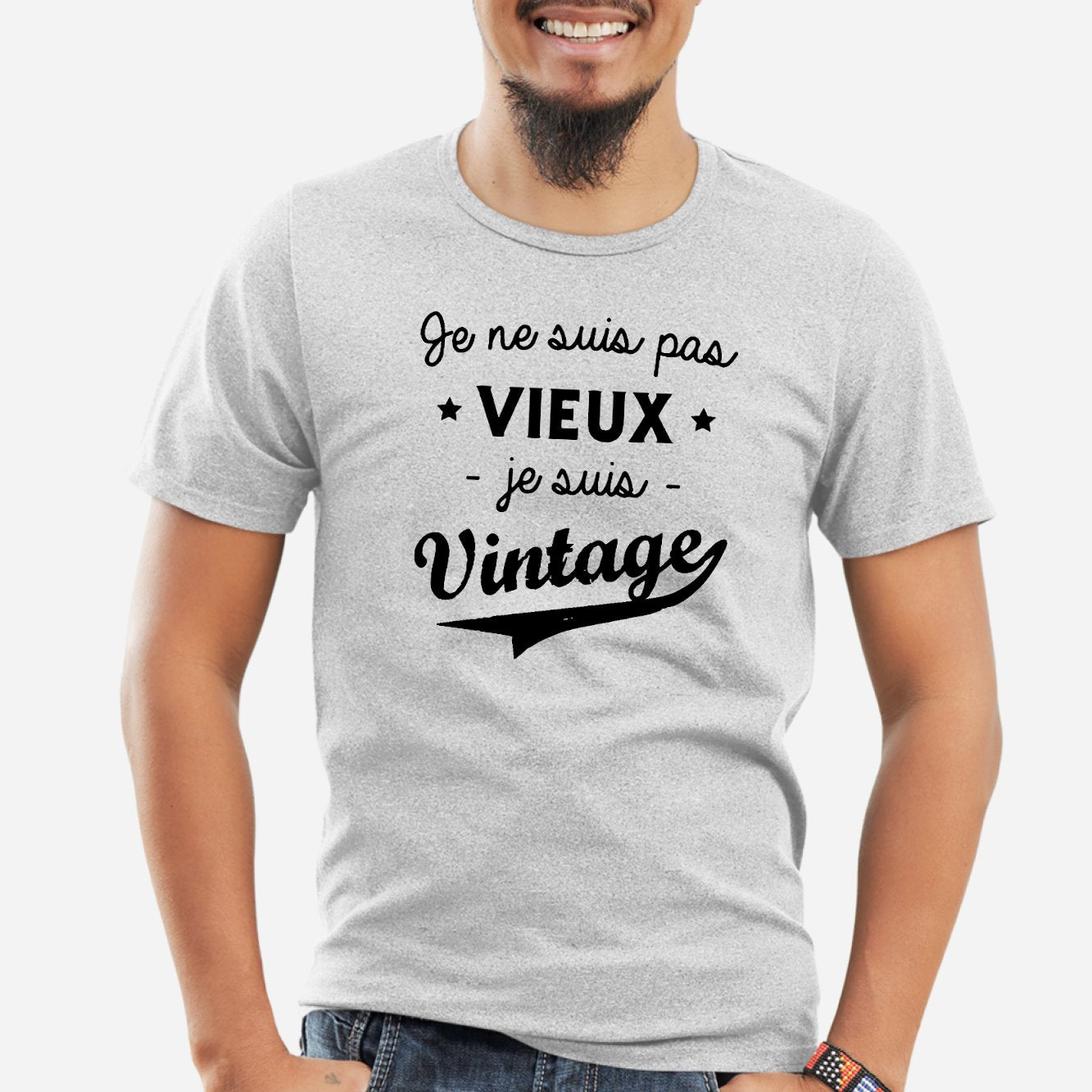 T-Shirt Homme Je ne suis pas vieux je suis vintage Gris
