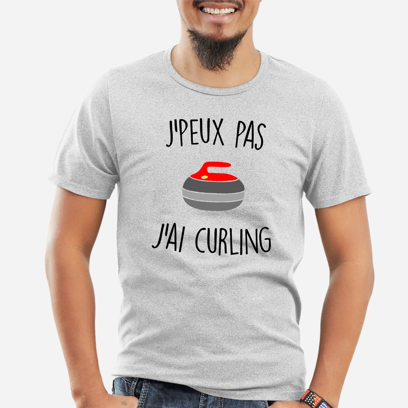 T-Shirt Homme J'peux pas j'ai curling Gris