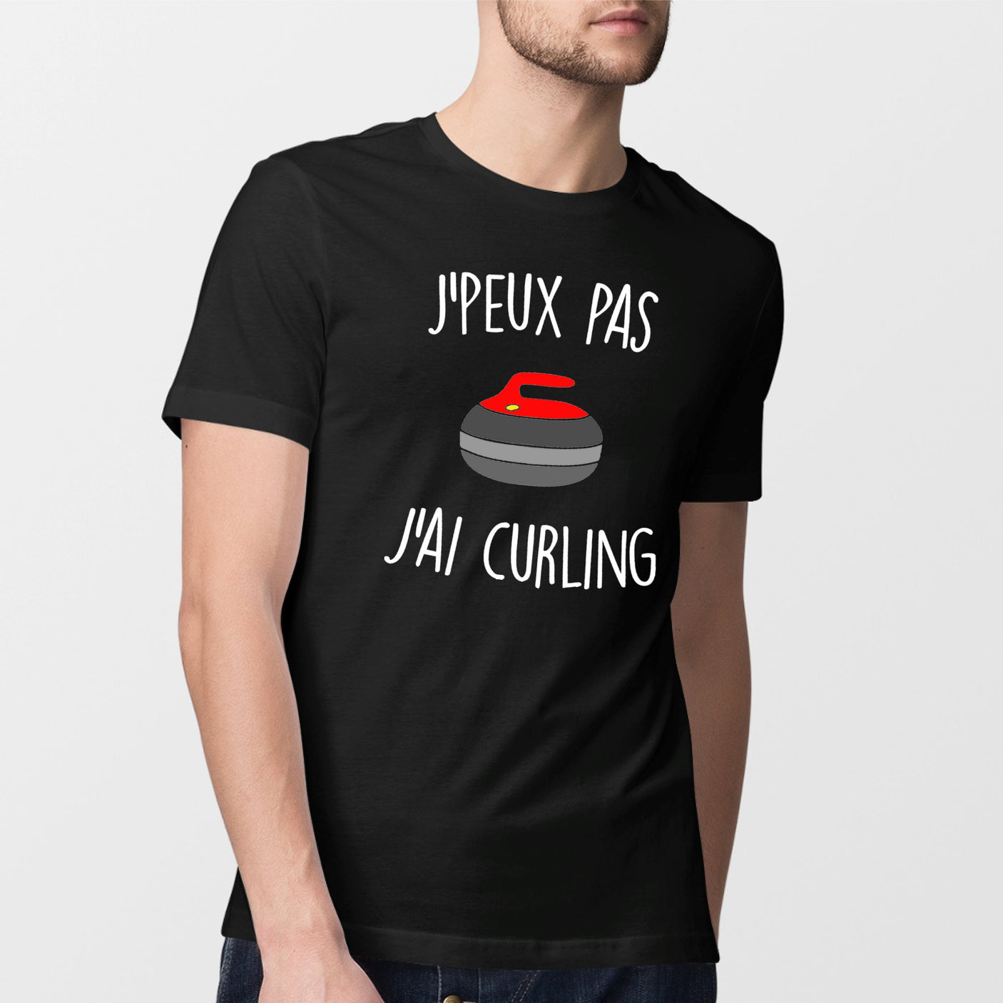 T-Shirt Homme J'peux pas j'ai curling Noir