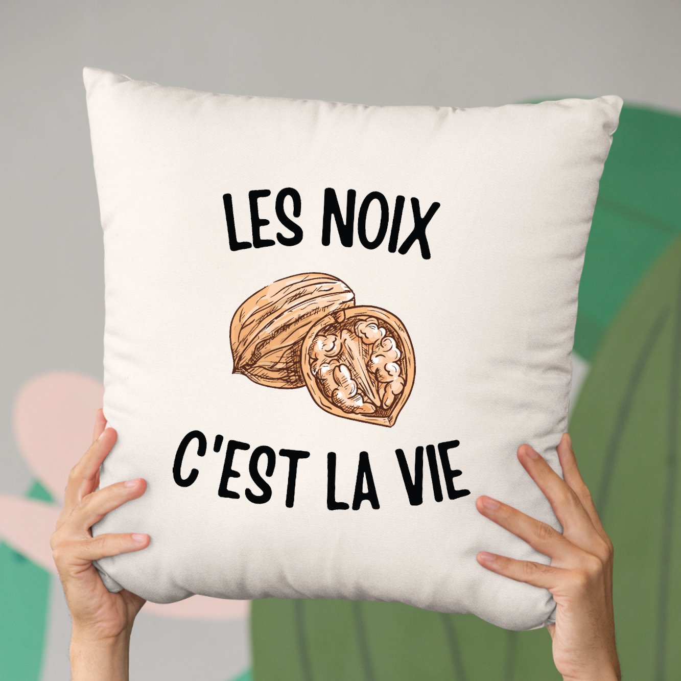 Coussin Les noix c'est la vie Beige