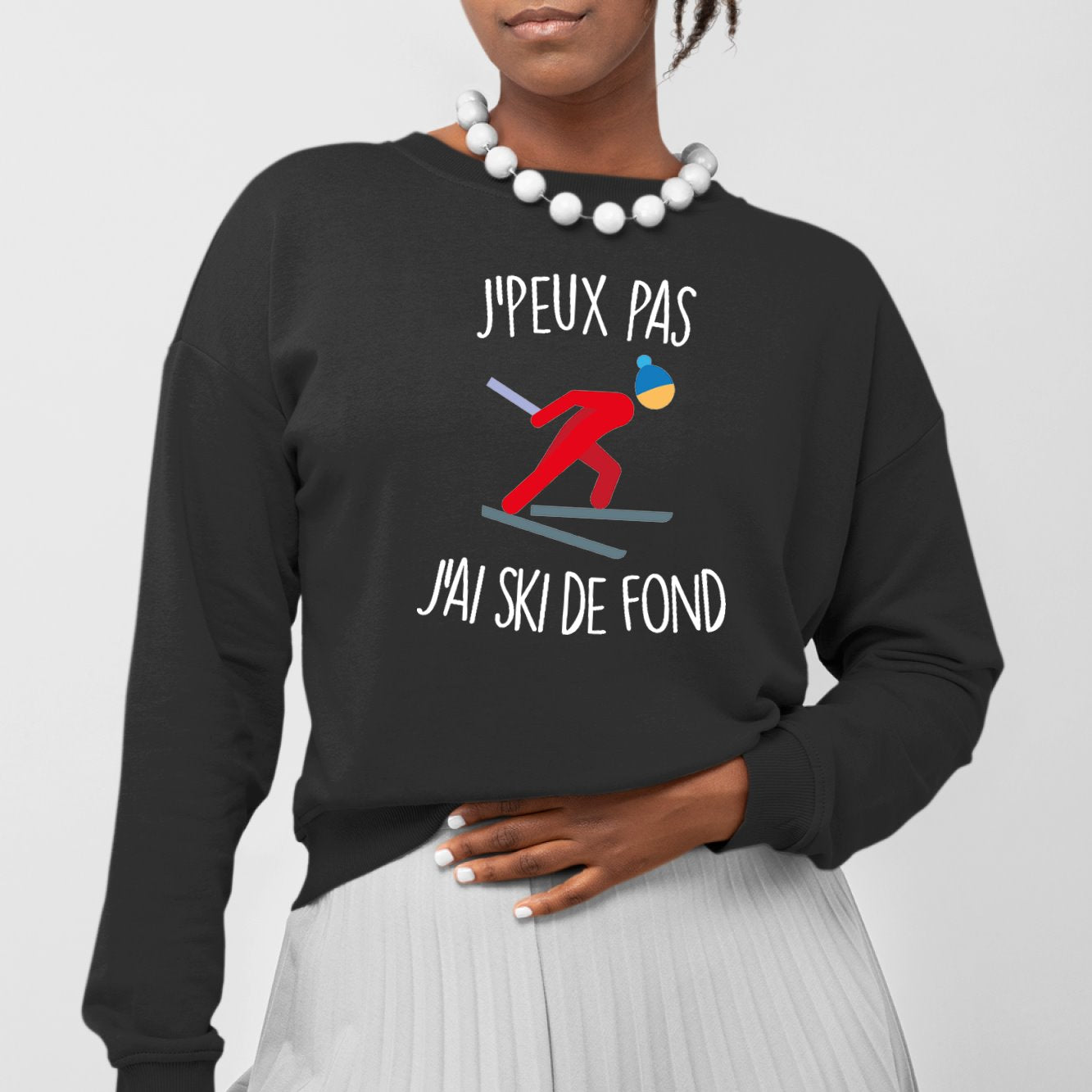 Sweat Adulte J'peux pas j'ai ski de fond Noir