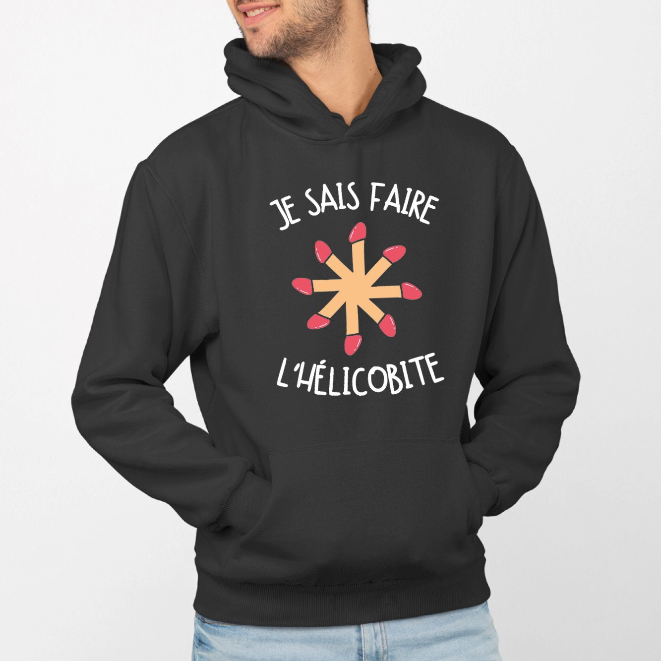 Sweat Capuche Adulte Je sais faire l'hélicobite Noir