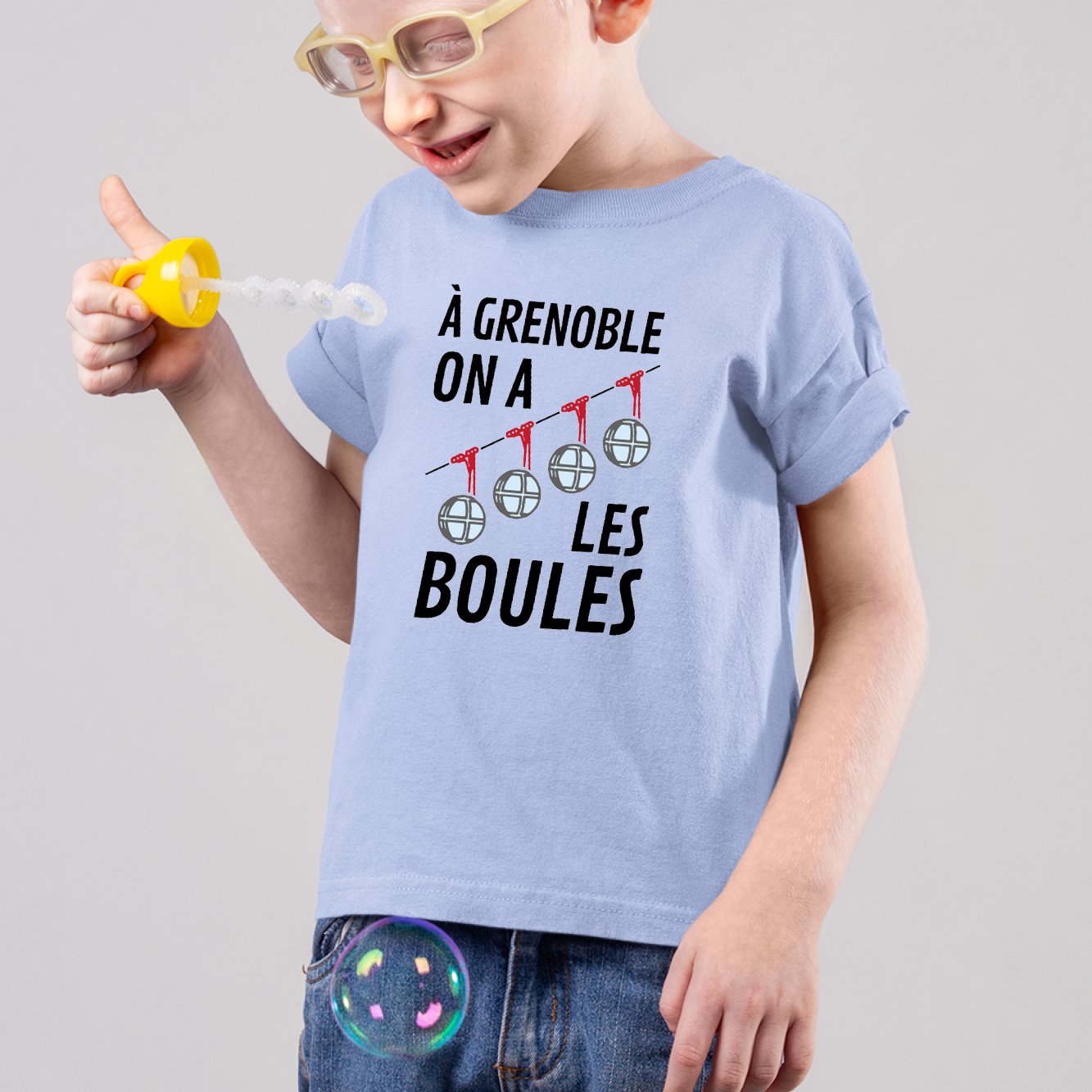 T-Shirt Enfant À Grenoble on a les boules Bleu