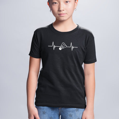 T-Shirt Enfant Rythme cardiaque badminton Noir