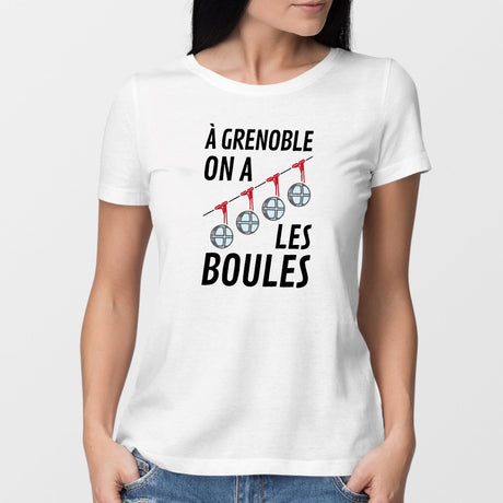 T-Shirt Femme À Grenoble on a les boules Blanc
