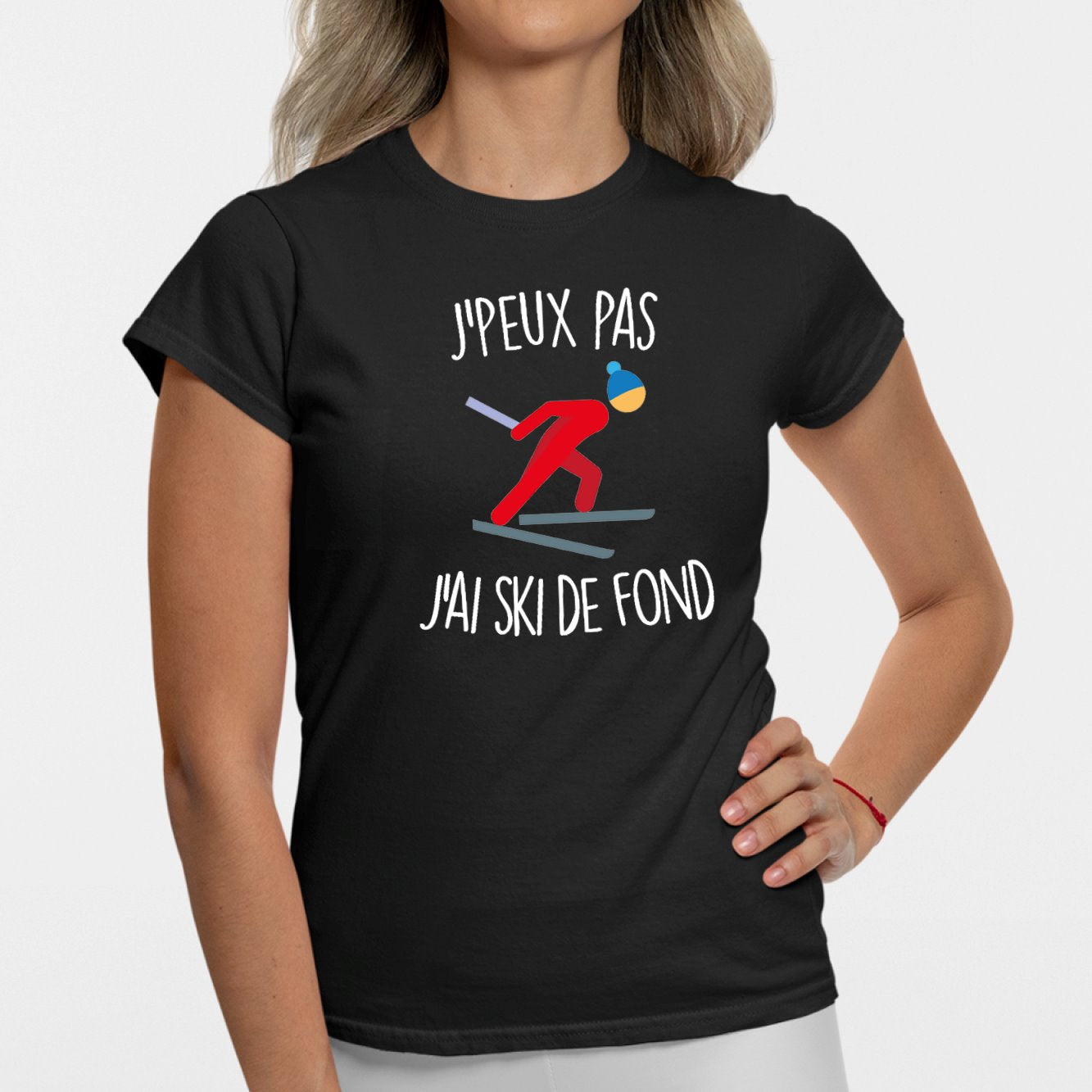 T-Shirt Femme J'peux pas j'ai ski de fond Noir