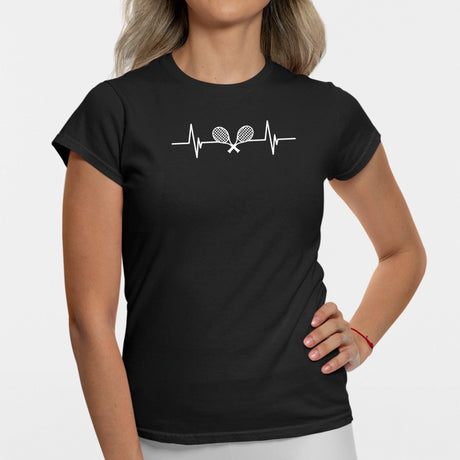T-Shirt Femme Rythme cardiaque tennis Noir