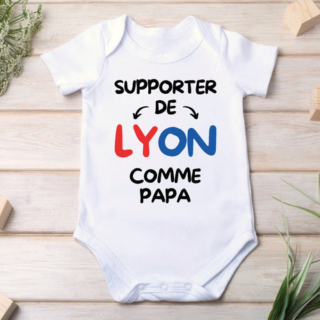Body Bébé Supporter de Lyon comme papa Blanc