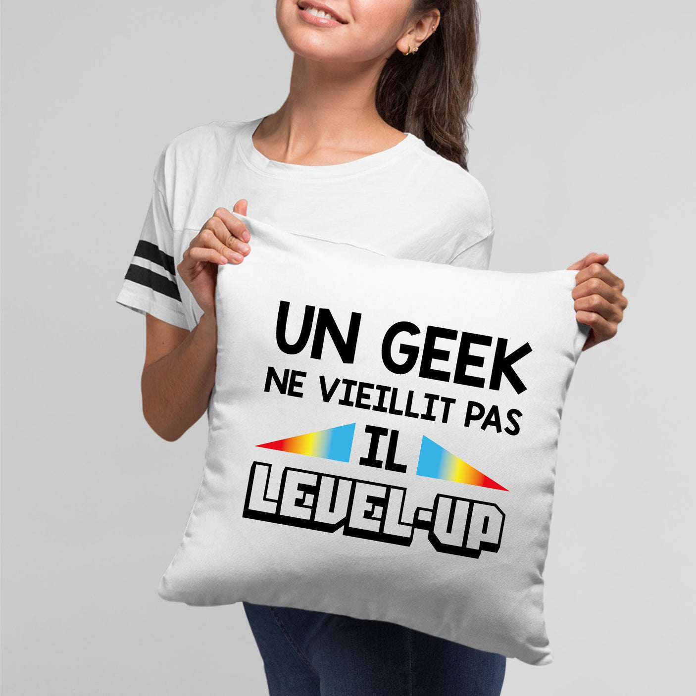 Coussin Geek level-up Blanc