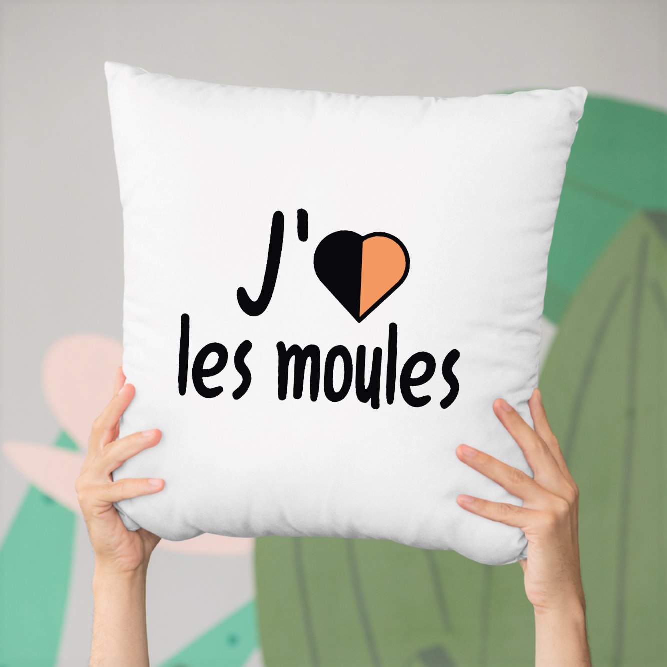 Coussin J'aime les moules Blanc