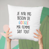 Coussin Je n'ai pas besoin de Google Blanc