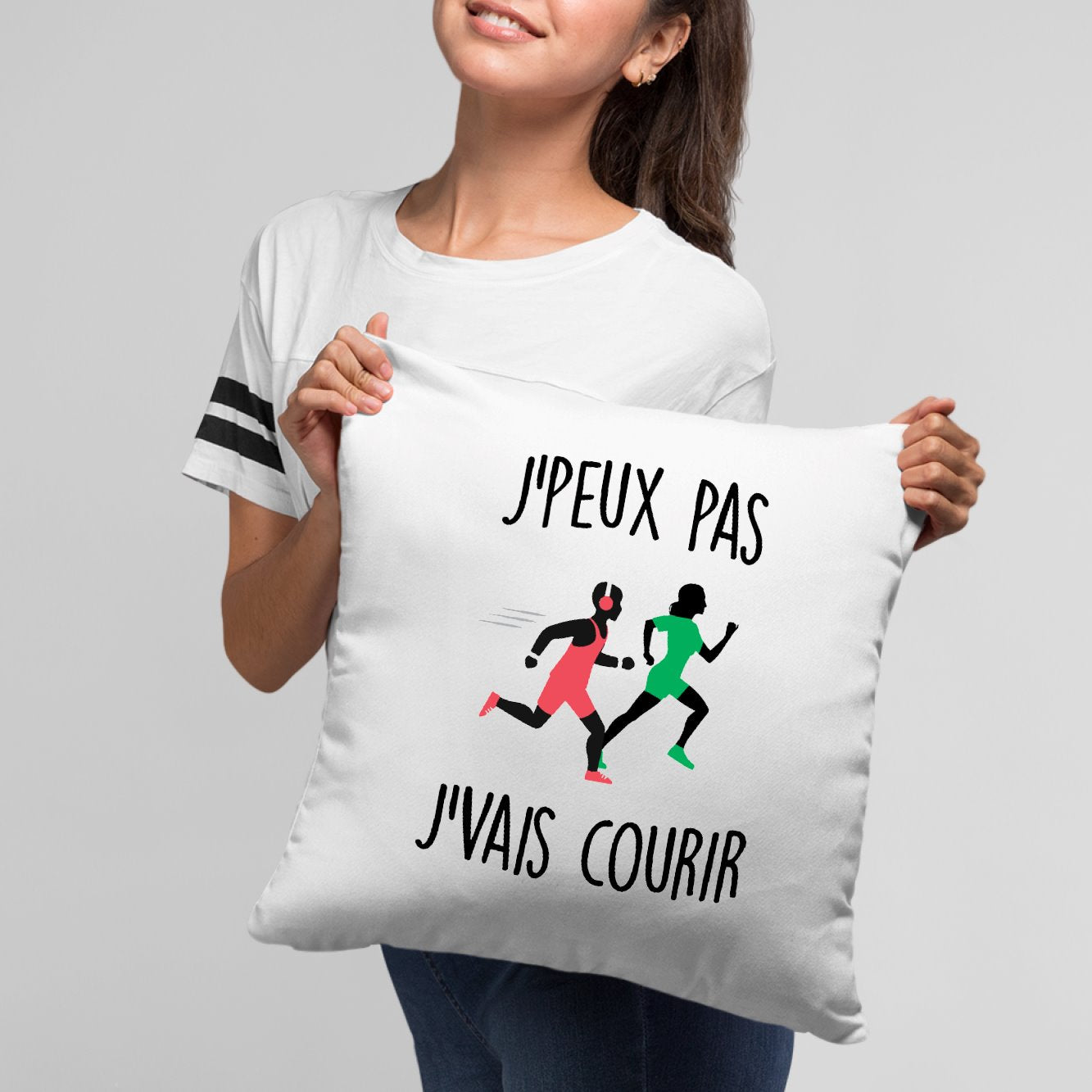 Coussin J'peux pas j'vais courir Blanc