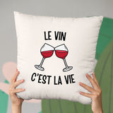 Coussin Le vin c'est la vie Beige