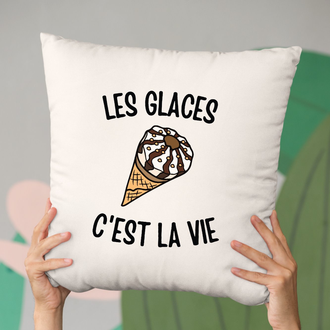 Coussin Les glaces c'est la vie Beige